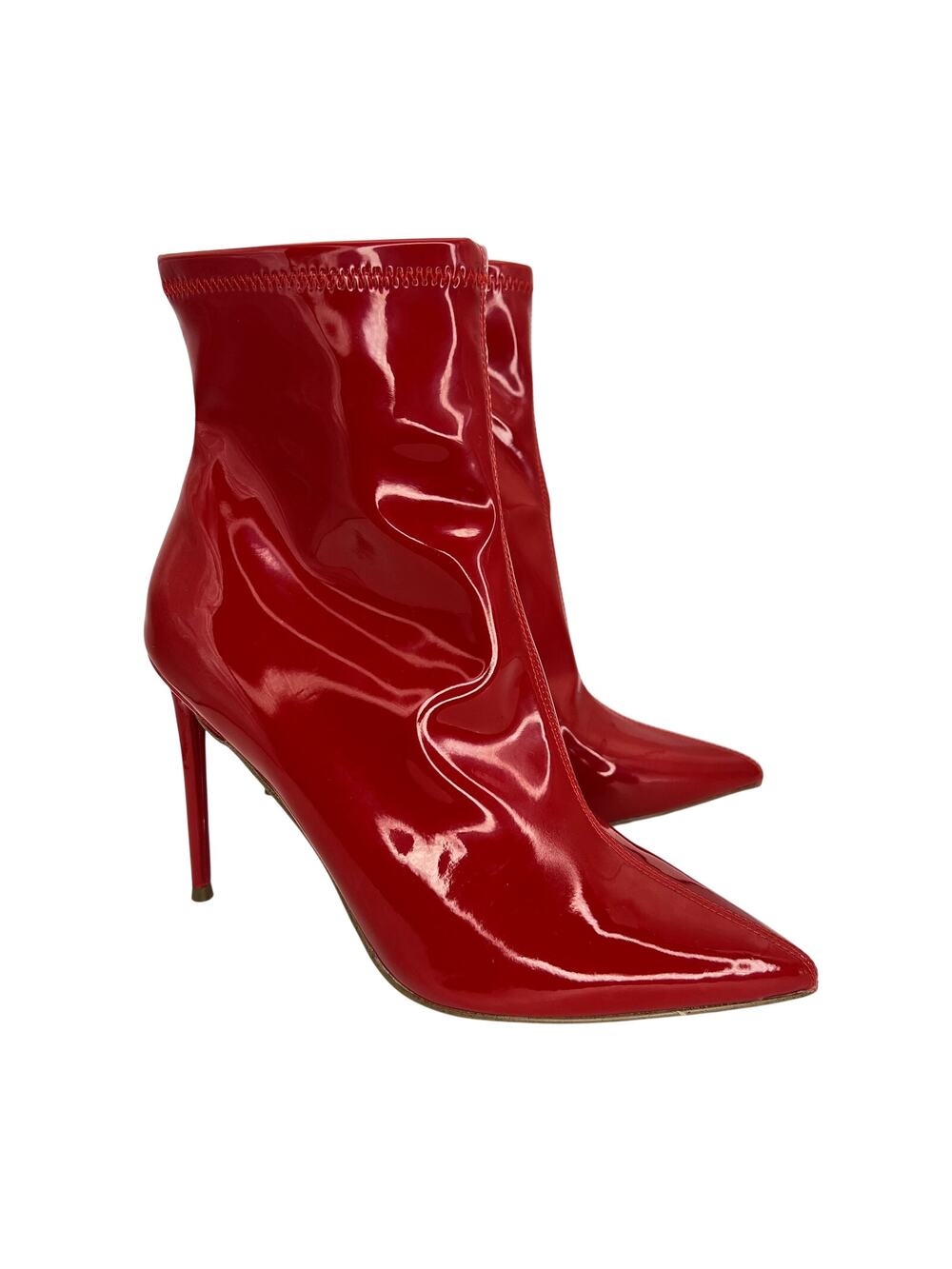 Steve Madden Posse Red Patent Leather Stiletto Heel Ankle Boots Pointed Toe 8.5